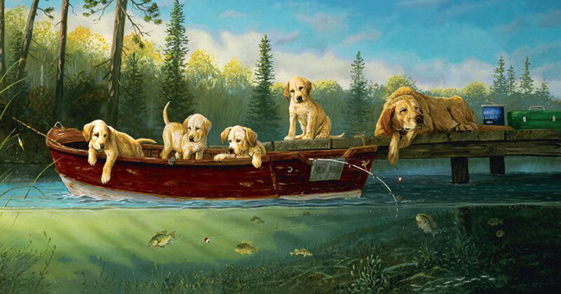 Puppies in a Boat — Green