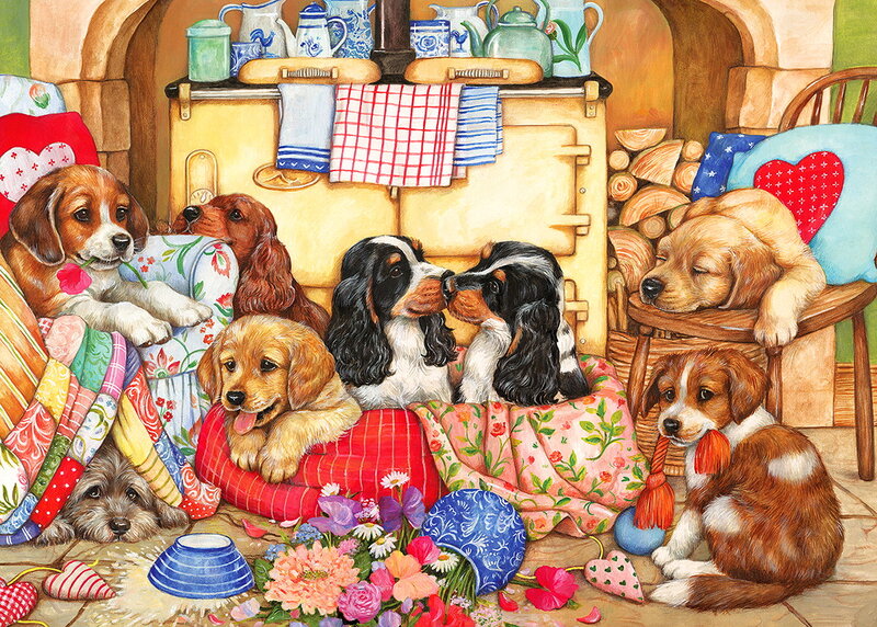 Puppies in a Kitchen