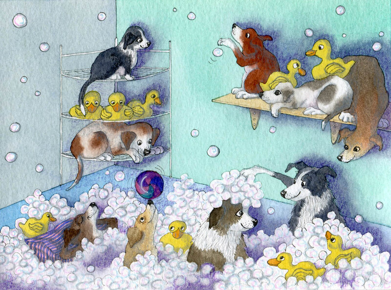 Puppies in Bubble Bath