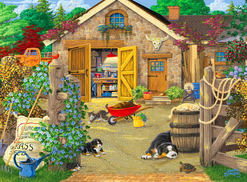 Puppies in Garden — Green, Peaceful