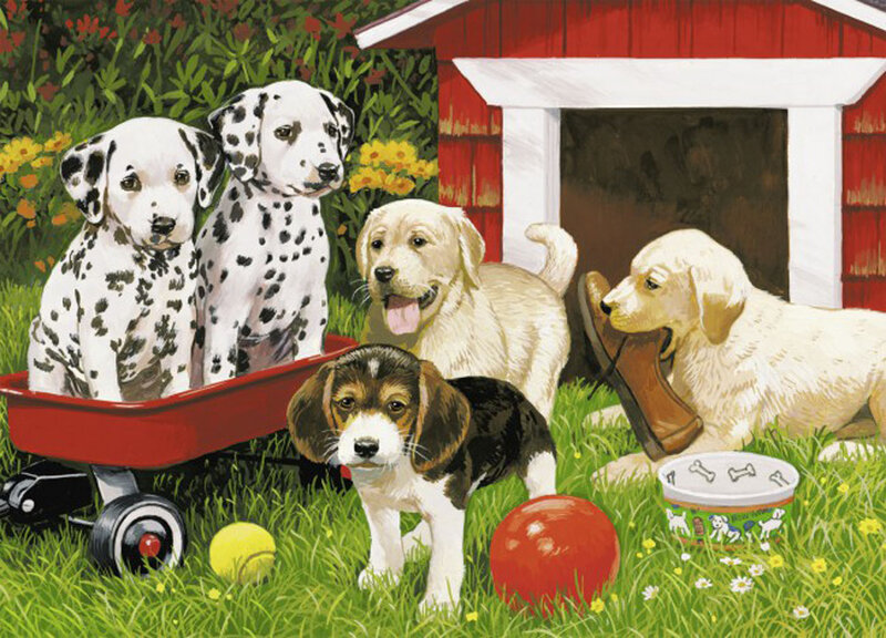 Puppies in Garden — Green, Playful