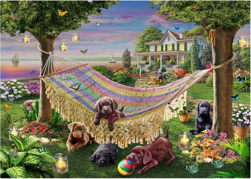 Puppies in Garden — Green, Serene