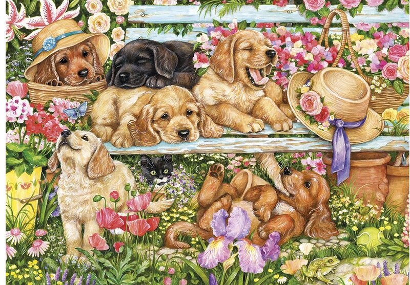 Puppies in Garden — Green