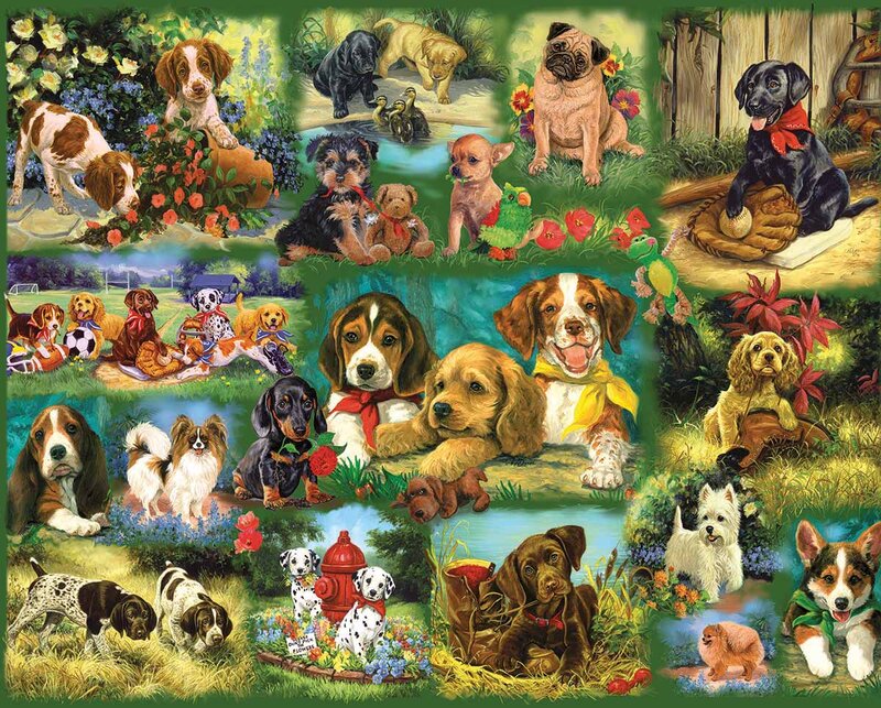 Puppies in Garden Scenes — Green