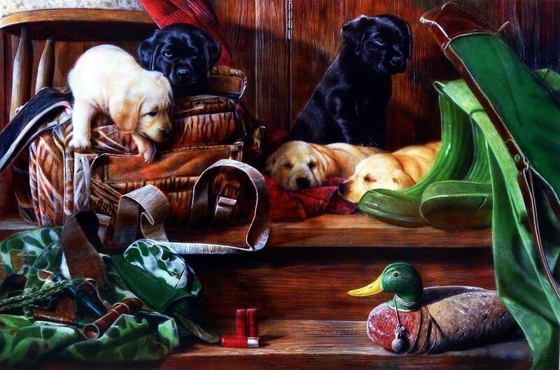 Puppies in Hunting Gear — Brown