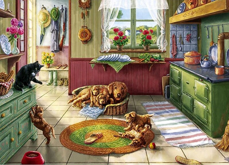 Puppies in Kitchen — Green