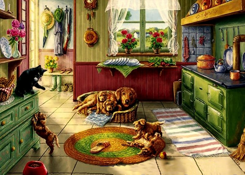 Puppies in Kitchen