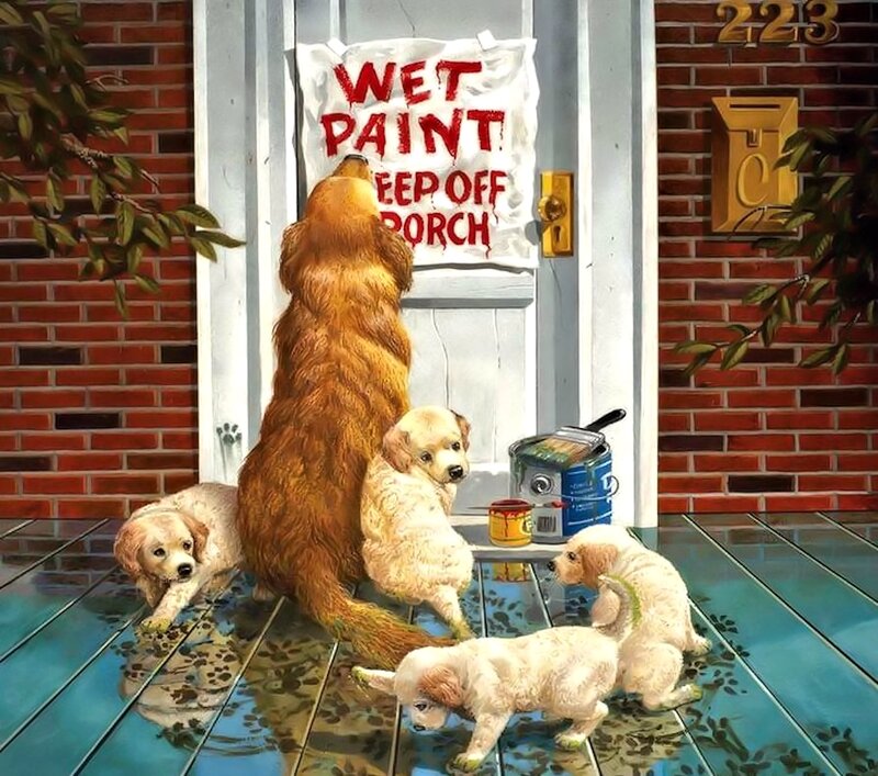 Puppies on Porch — Brown