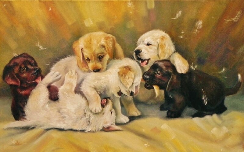 Puppies Playing Together — Yellow