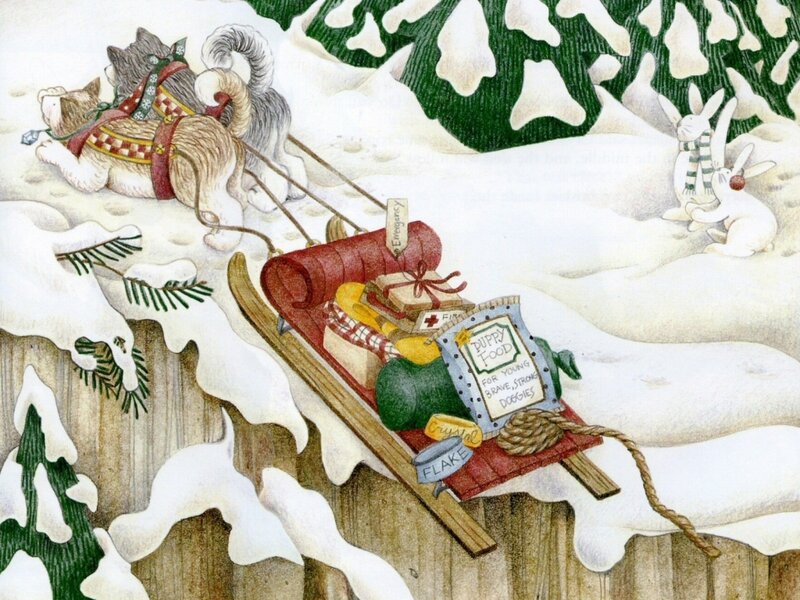 Puppies Pulling Sled