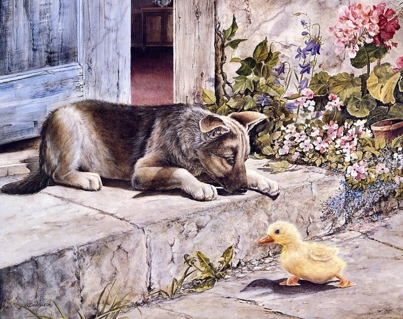Puppy and Duckling — Brown, Serene