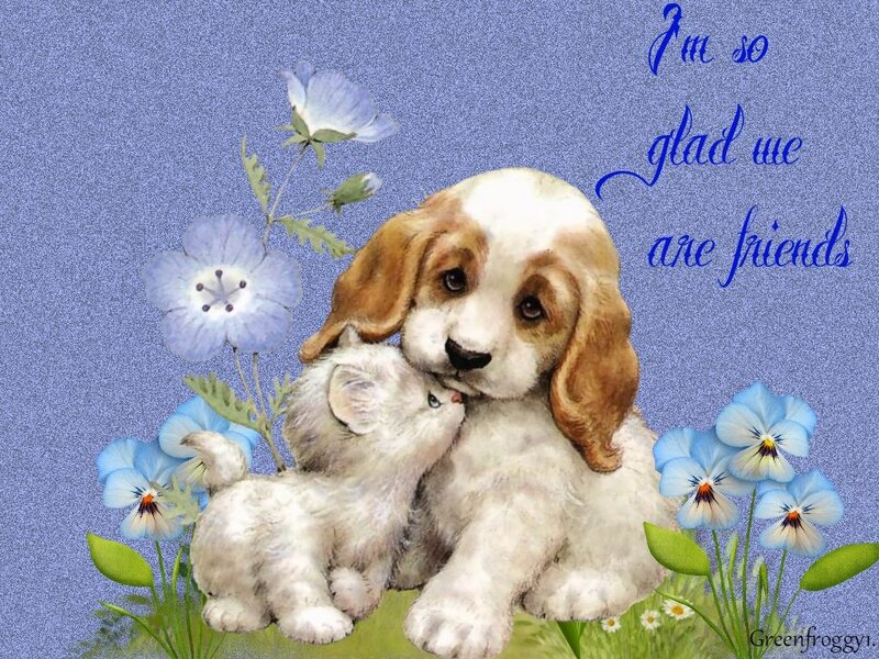 Puppy and Kitten — Blue, Peaceful