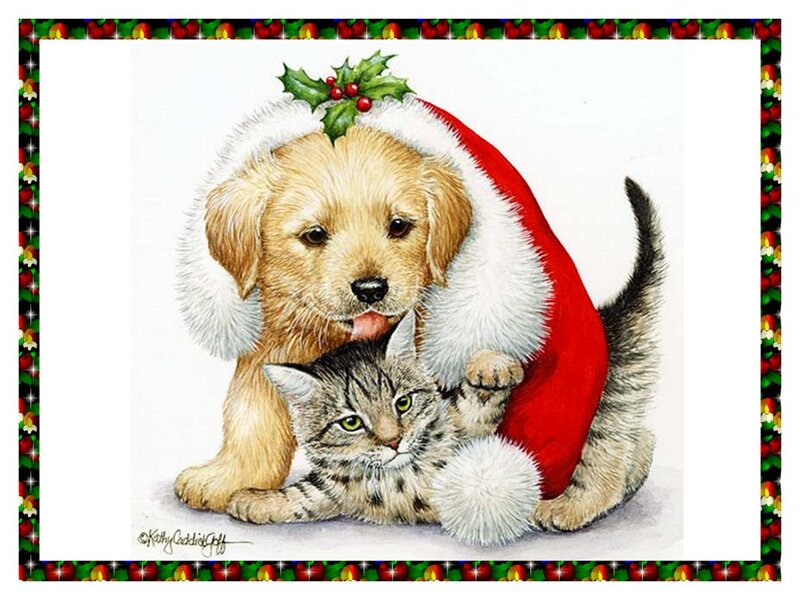 Puppy and Kitten in Hat