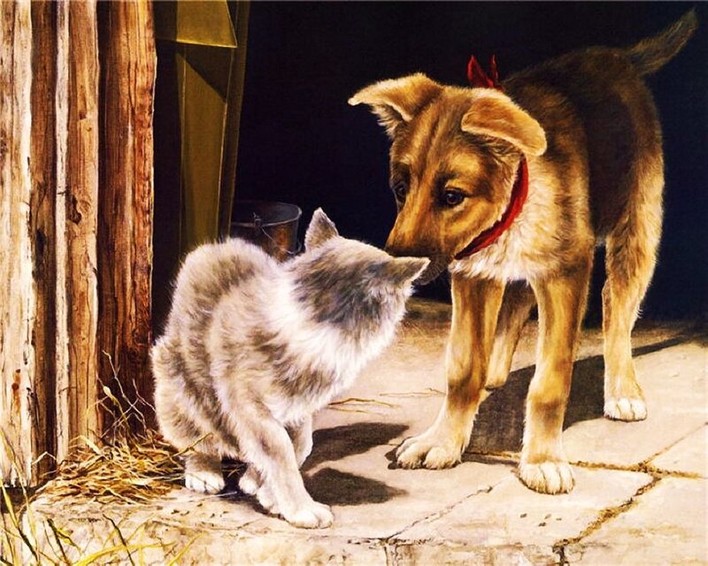 Puppy and Kitten Interaction — Brown