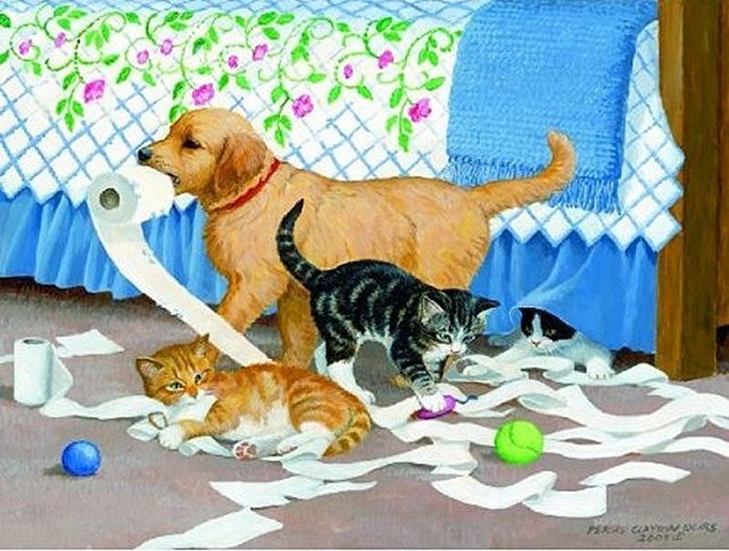 Puppy and Kittens Playing