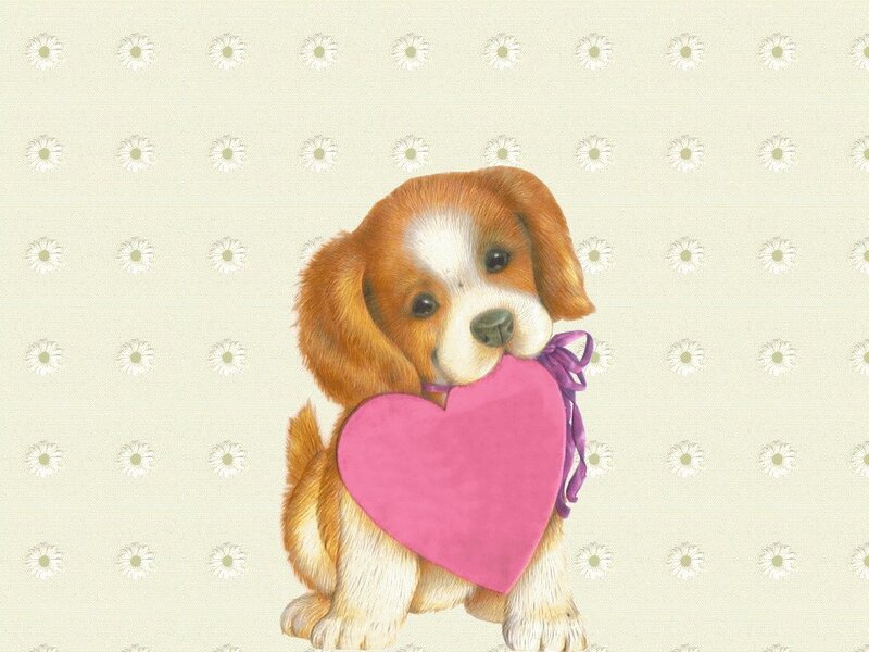 puppy holding heart