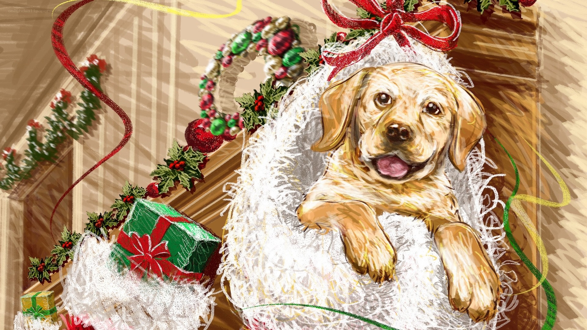 Puppy in Christmas decor