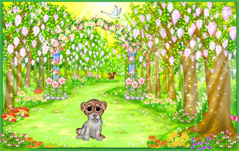Puppy in Garden — Green, Serene