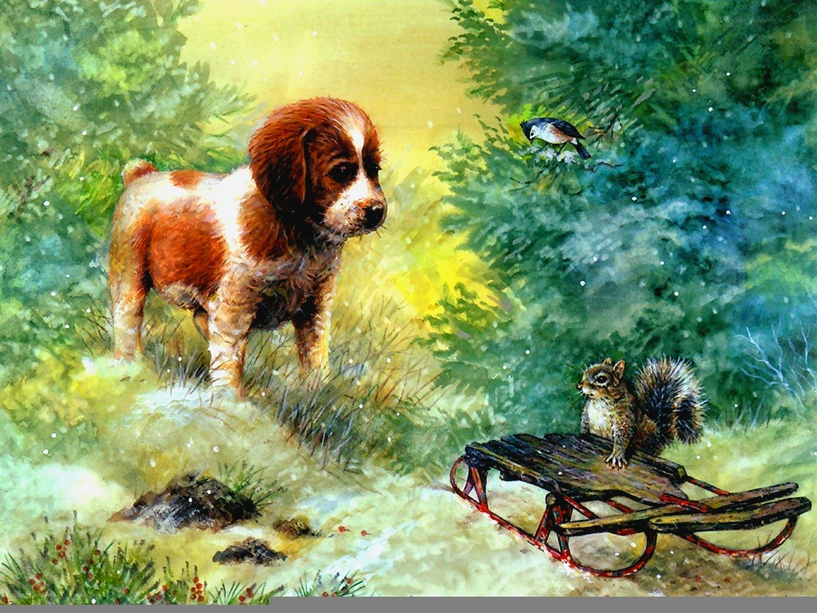 Puppy in snowy forest