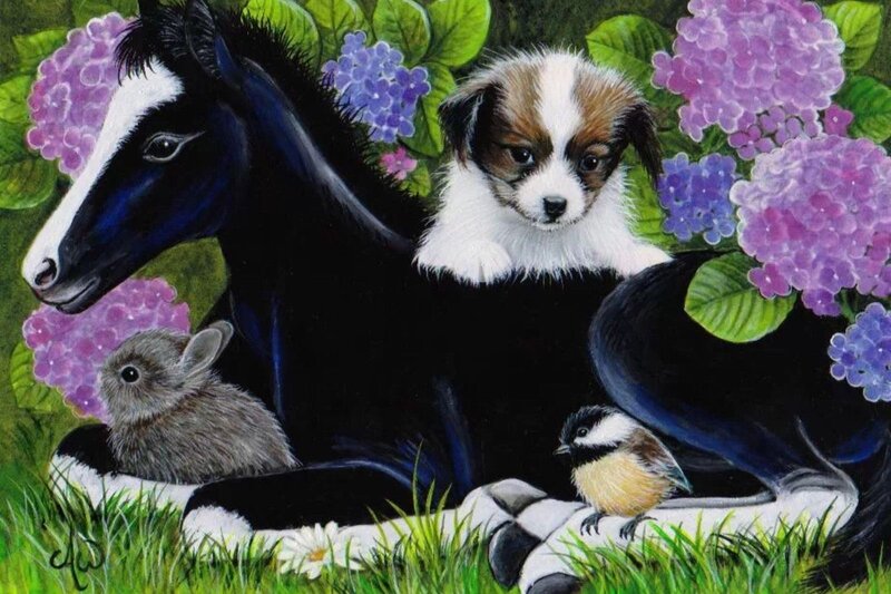 Puppy with Horse and Rabbit