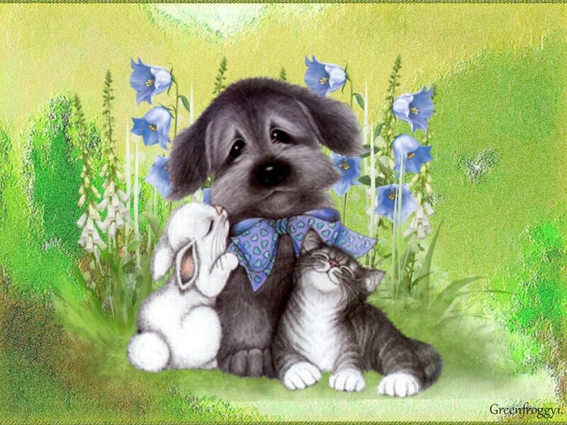 Puppy with Kitten and Bunny