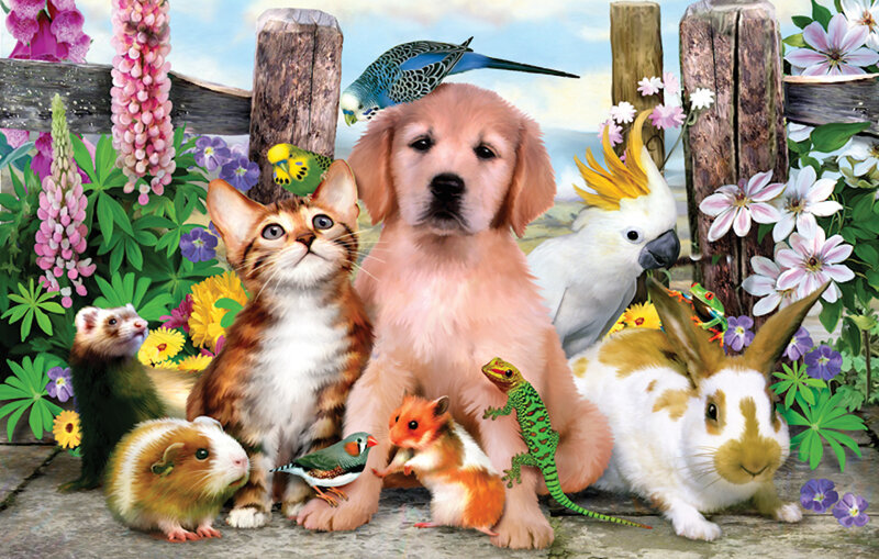 Puppy with Pets in Garden — Green