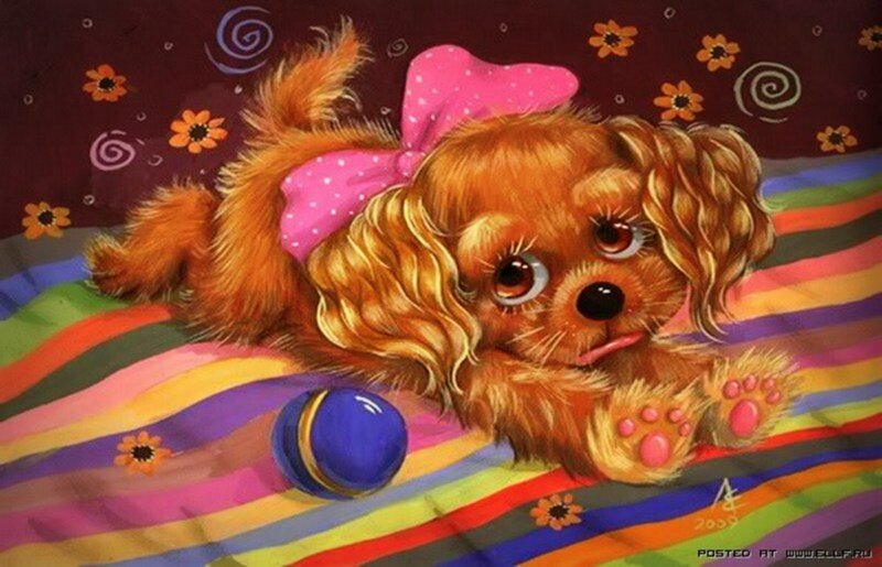Puppy with Pink Bow — Brown