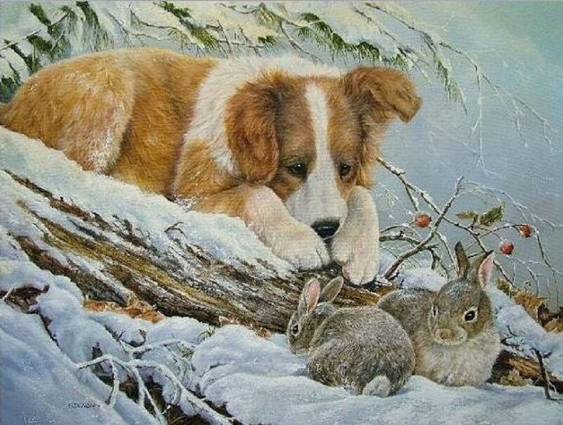 Puppy with Rabbits