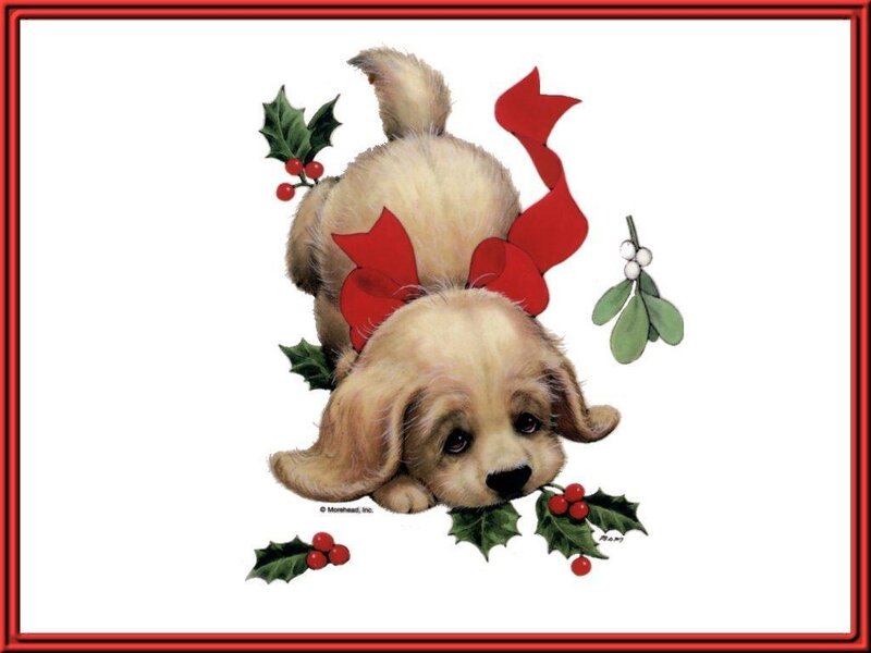 Puppy with Red Bow — White