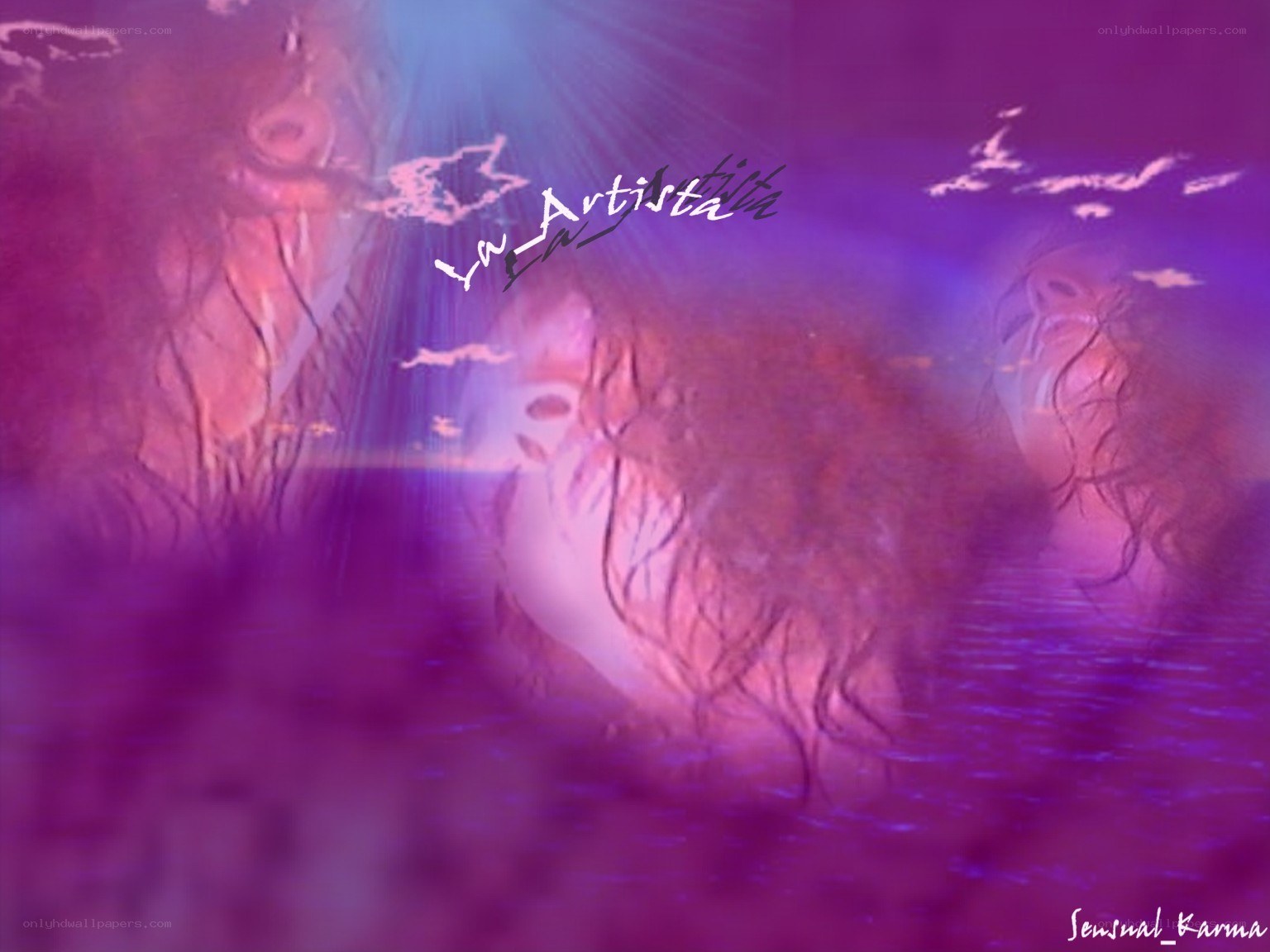 Purple abstract art with text