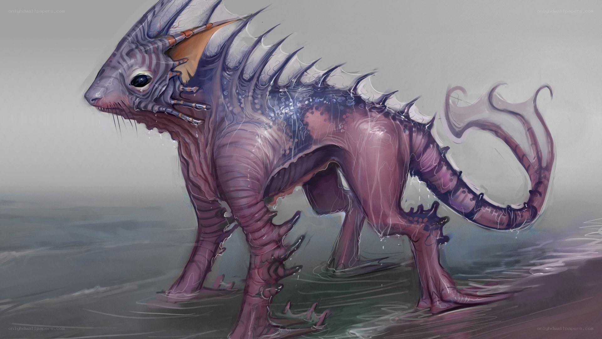 purple alien creature in water