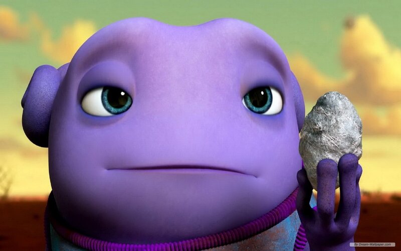 Purple Alien Holding Rock