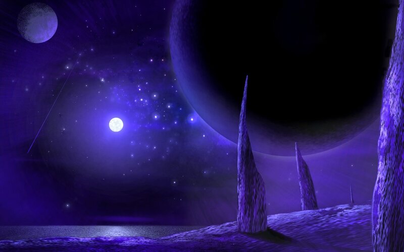 Purple alien landscape at night
