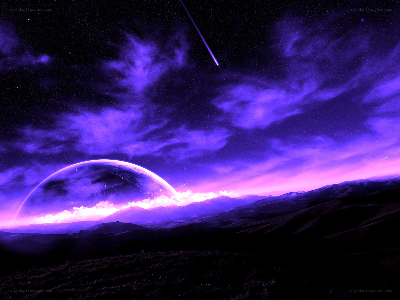 Purple alien landscape at night