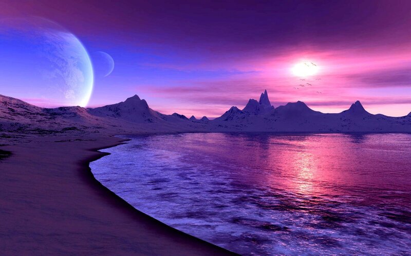 Purple alien landscape at sunset