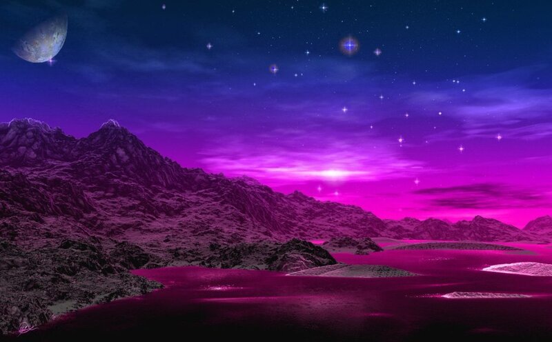 Purple Alien Landscape — Serene, Night, Digital Art