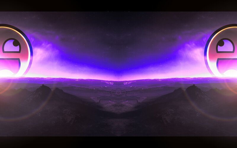 Purple alien landscape with logos