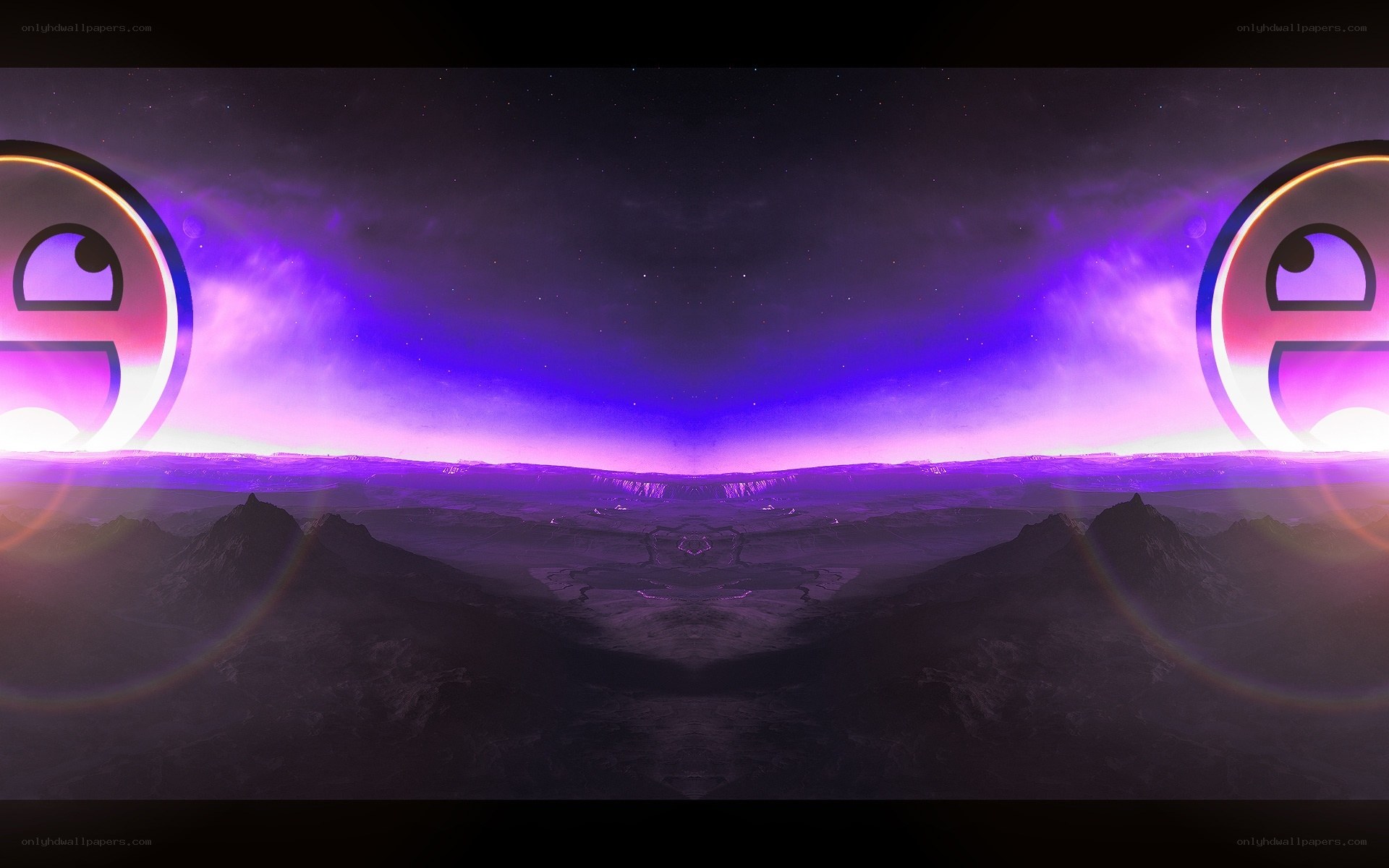 Purple alien landscape with logos
