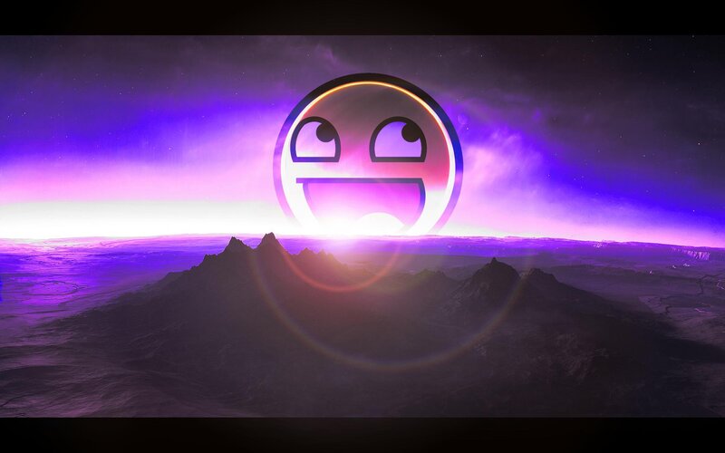 Purple alien landscape with meme face