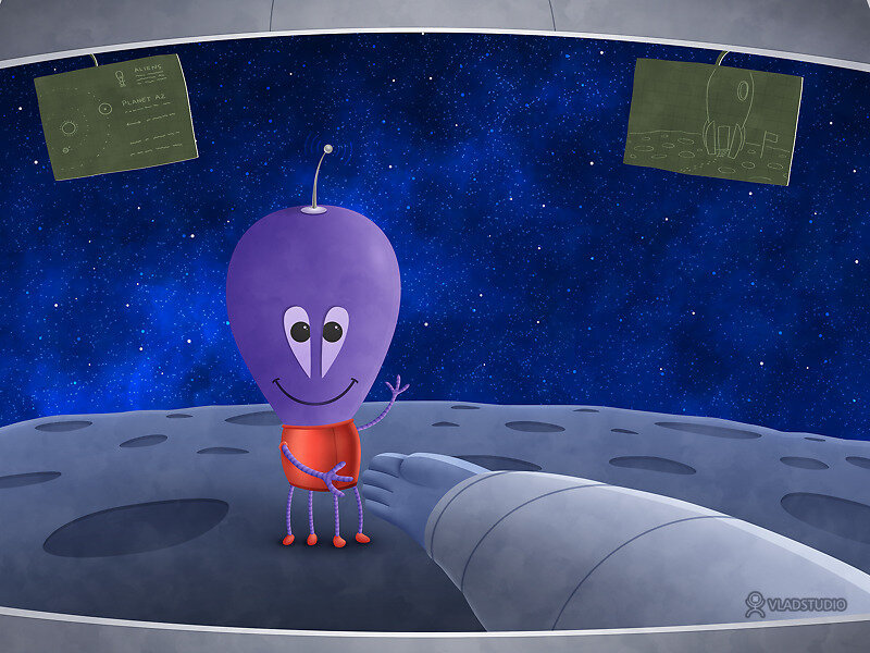 Purple Alien on Moon — Playful