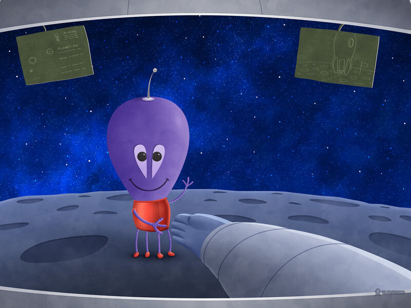 Purple Alien on Moon