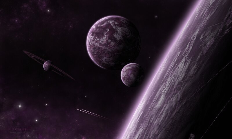 Purple alien planets in space