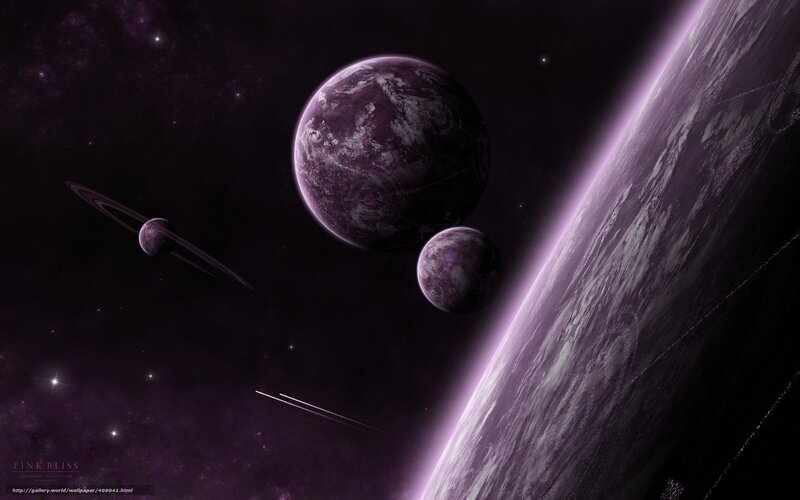 Purple alien planets in space