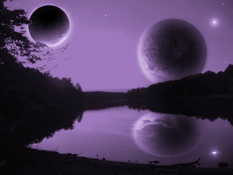 Purple alien planets over lake