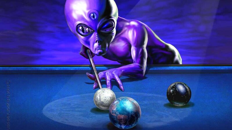 Purple Alien Playing Pool — Blue, Dramatic