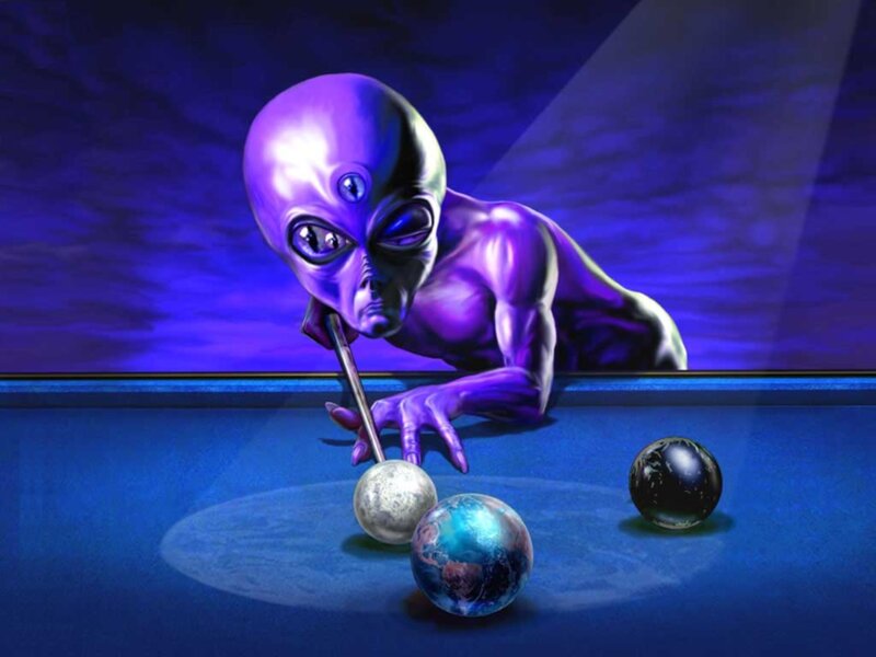 Purple Alien Playing Pool — Blue