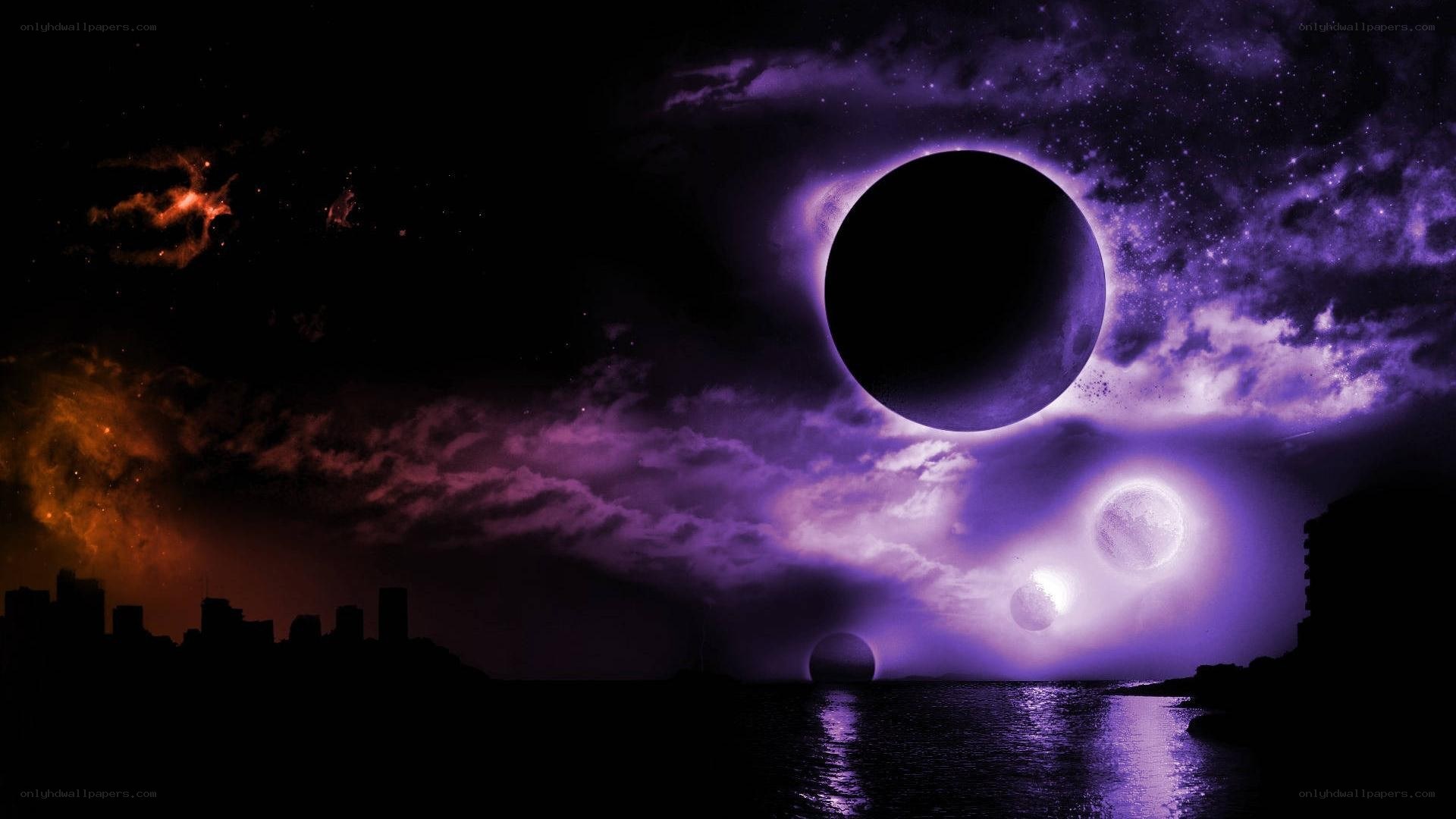 Purple alien sky with city