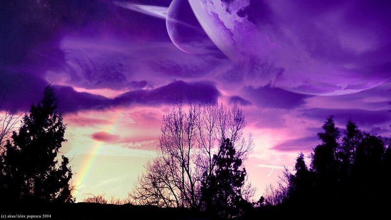 Purple alien sky with rainbow