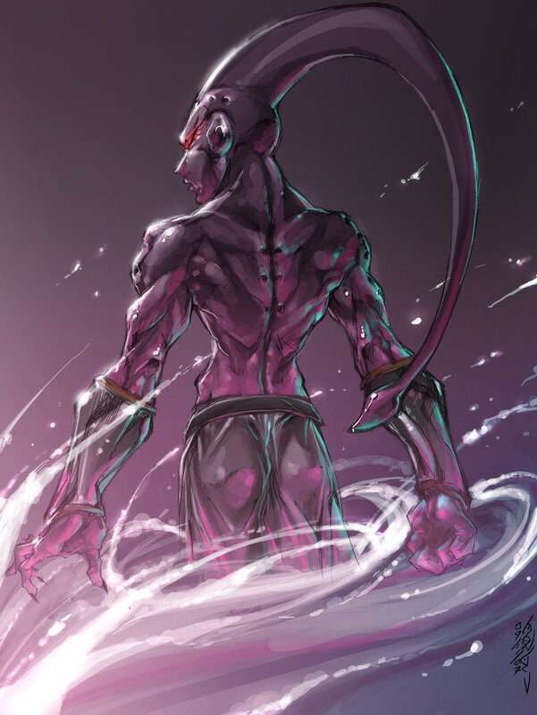 purple alien warrior in motion