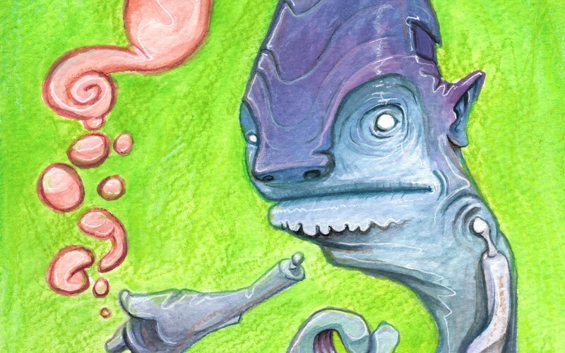 purple alien with bubbles